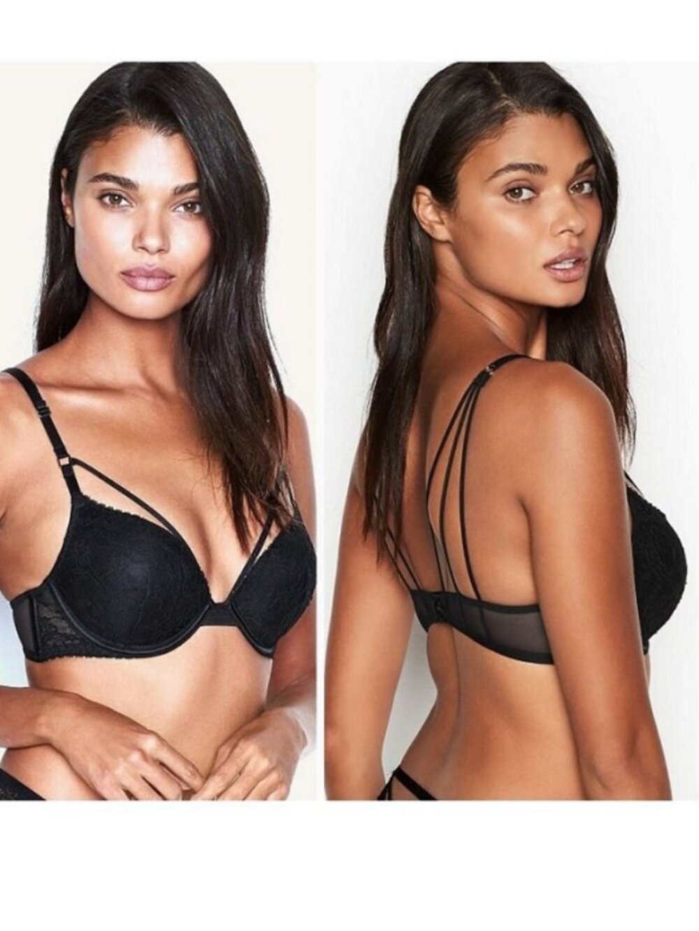 VICTORIA'S SECRET Very Sexy Push Up Bra 32DD Strappy Back Lace Black $60